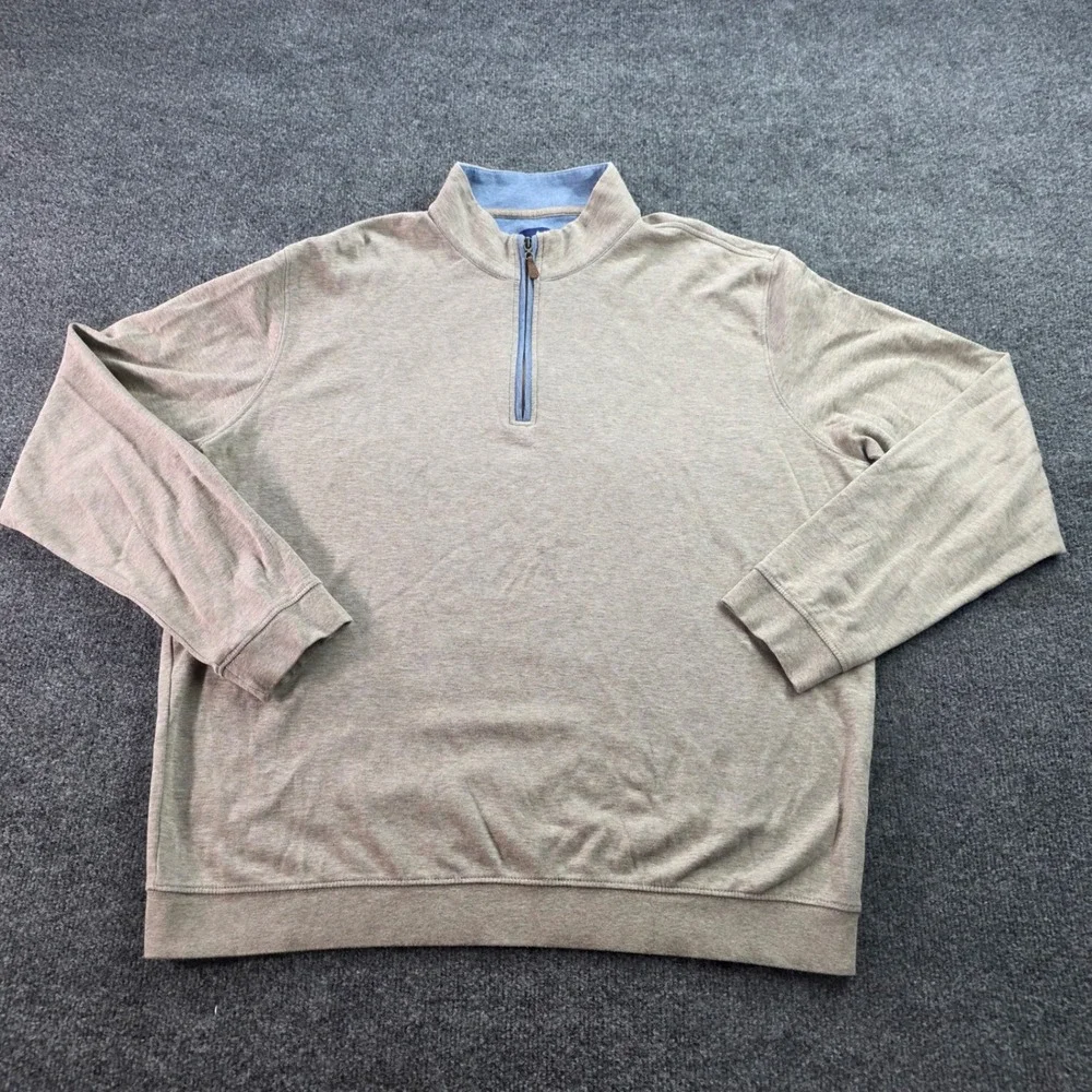 johnnie-O Quarter Zip Pullover Sweater XL Tan Beige‎ Lyocell Blend Mens Golf Top